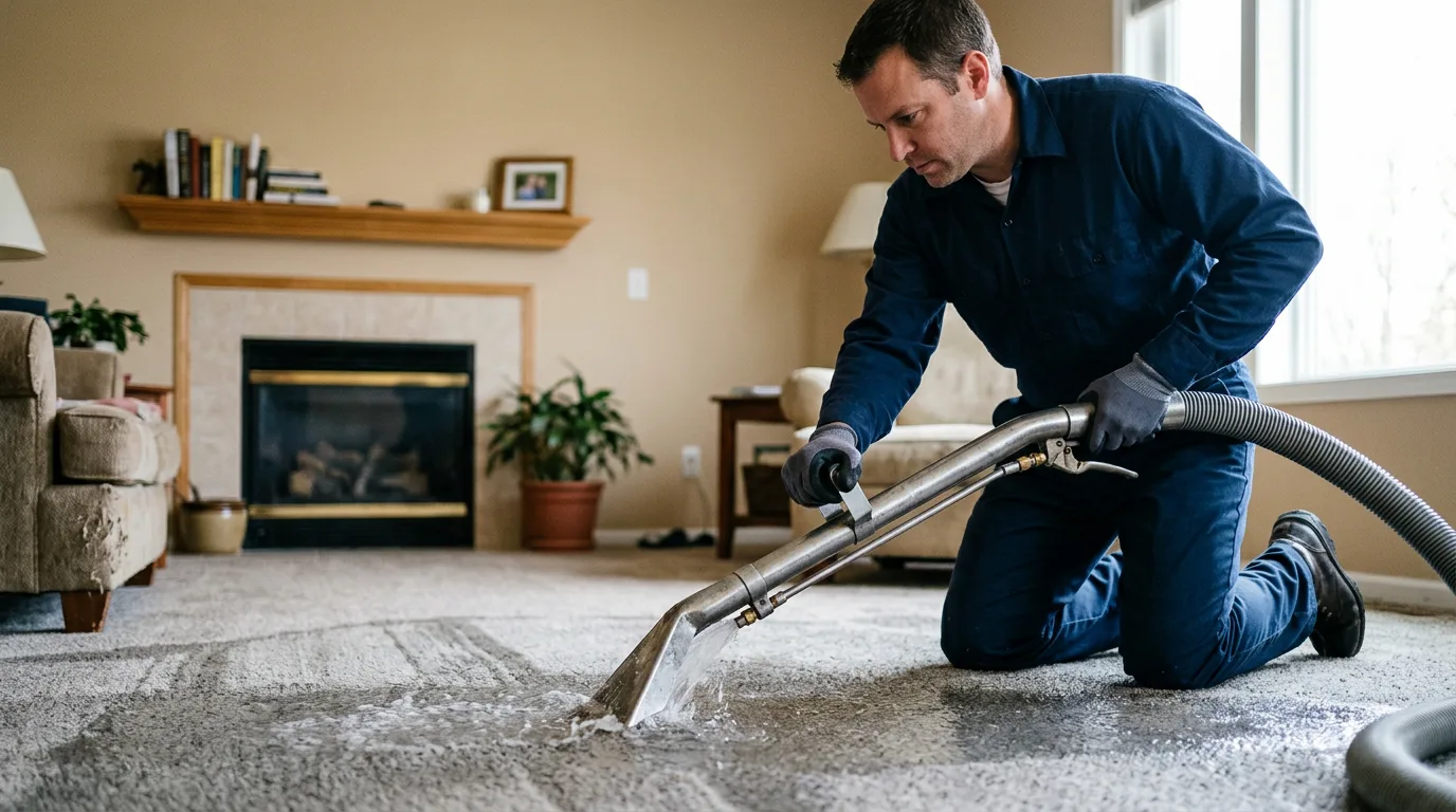 Water damage restoration technician working near Plato, MO